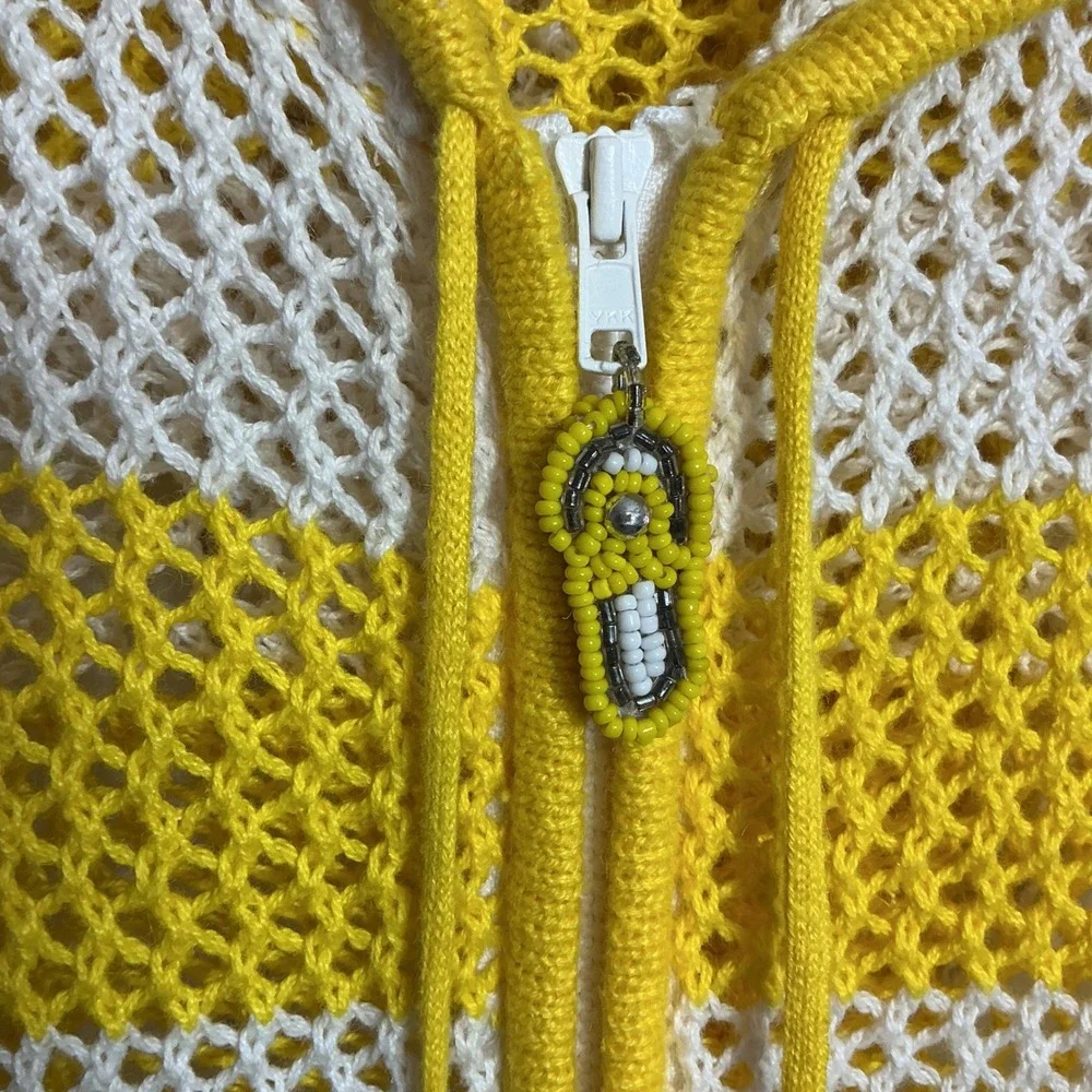 Quacker Factory Women's 2X Yellow White Mesh Hooded Fulll Zip Jacket Beachy